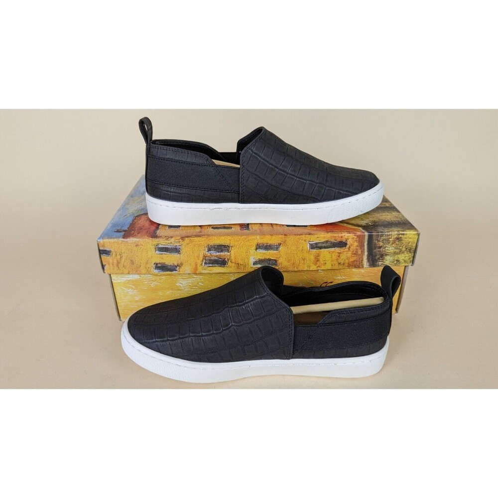 Bella Vita Kiona Slip On Sneakers Womens 6.5 Wide Black Croco Embossed Shoes NWB